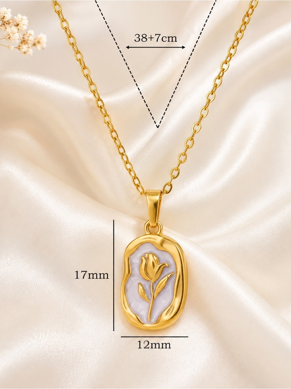 Gold Floral Pendant Necklace Statement Jewelry - Picture 4 of 5